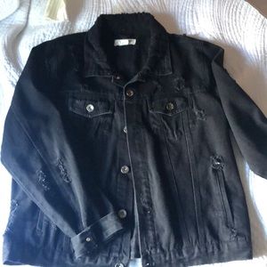 distressed black denim jacket